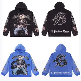Godspeed Skull Print Casual Crew Neck Hooded Sweatshirt-4563  