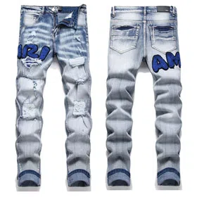 Amiri Embroidered Distressed Ripped Stretch Jeans-4924  