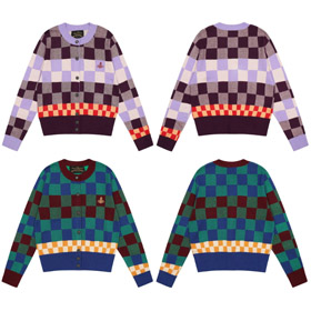 Vivienne Westwood plaid color-blocked knit crew neck sweater-6393  